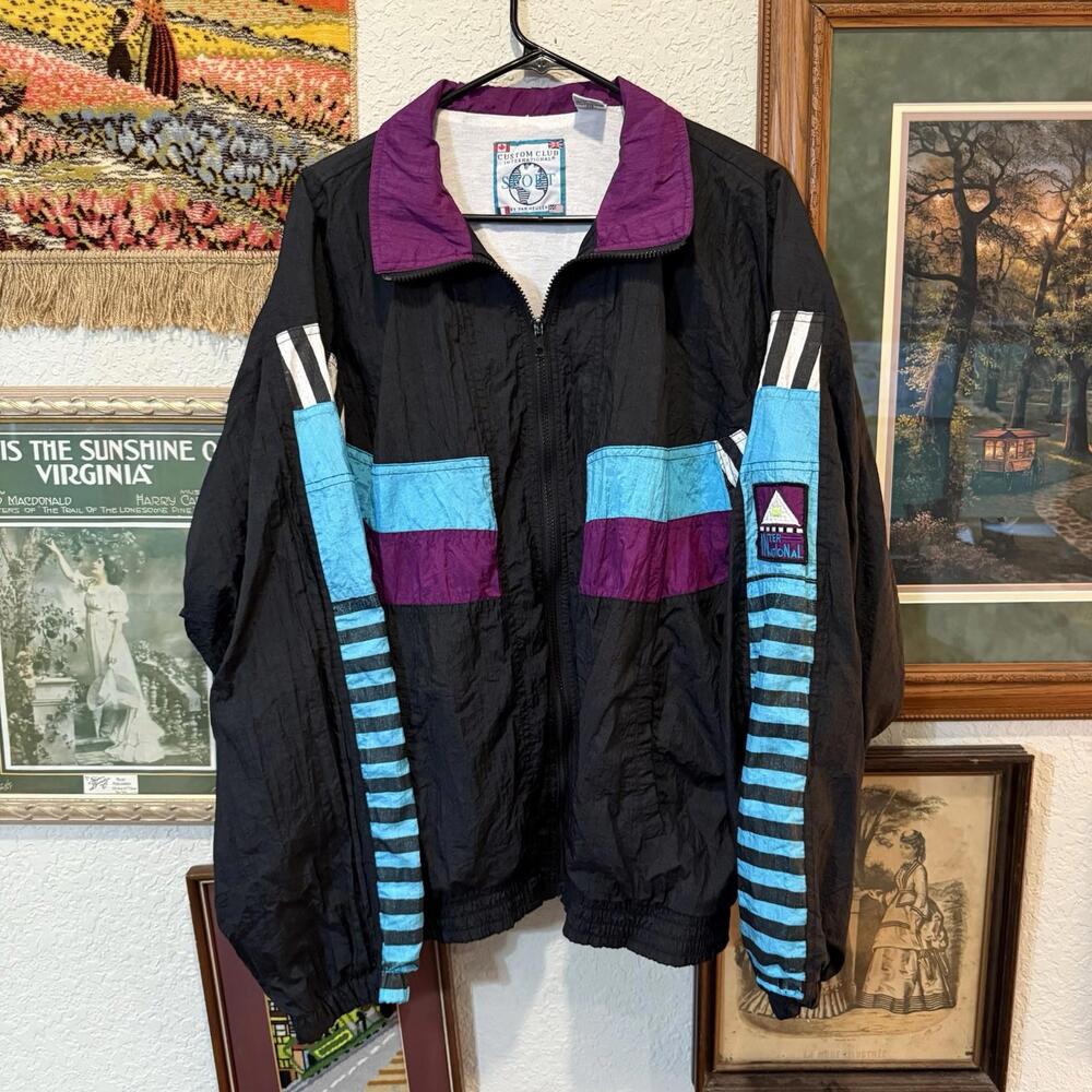 Vintage 90s RARE Custom Club International Colorful Windbreaker Size XL